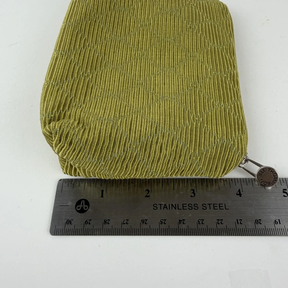 Jim Thompson Cosmetic Makeup Bag‎ Womens Green Pleated Fabric Zip Pouch Textured